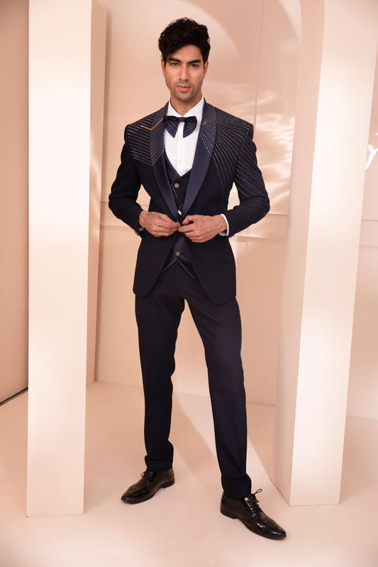 Navy Blue Emboidered Tuxedo