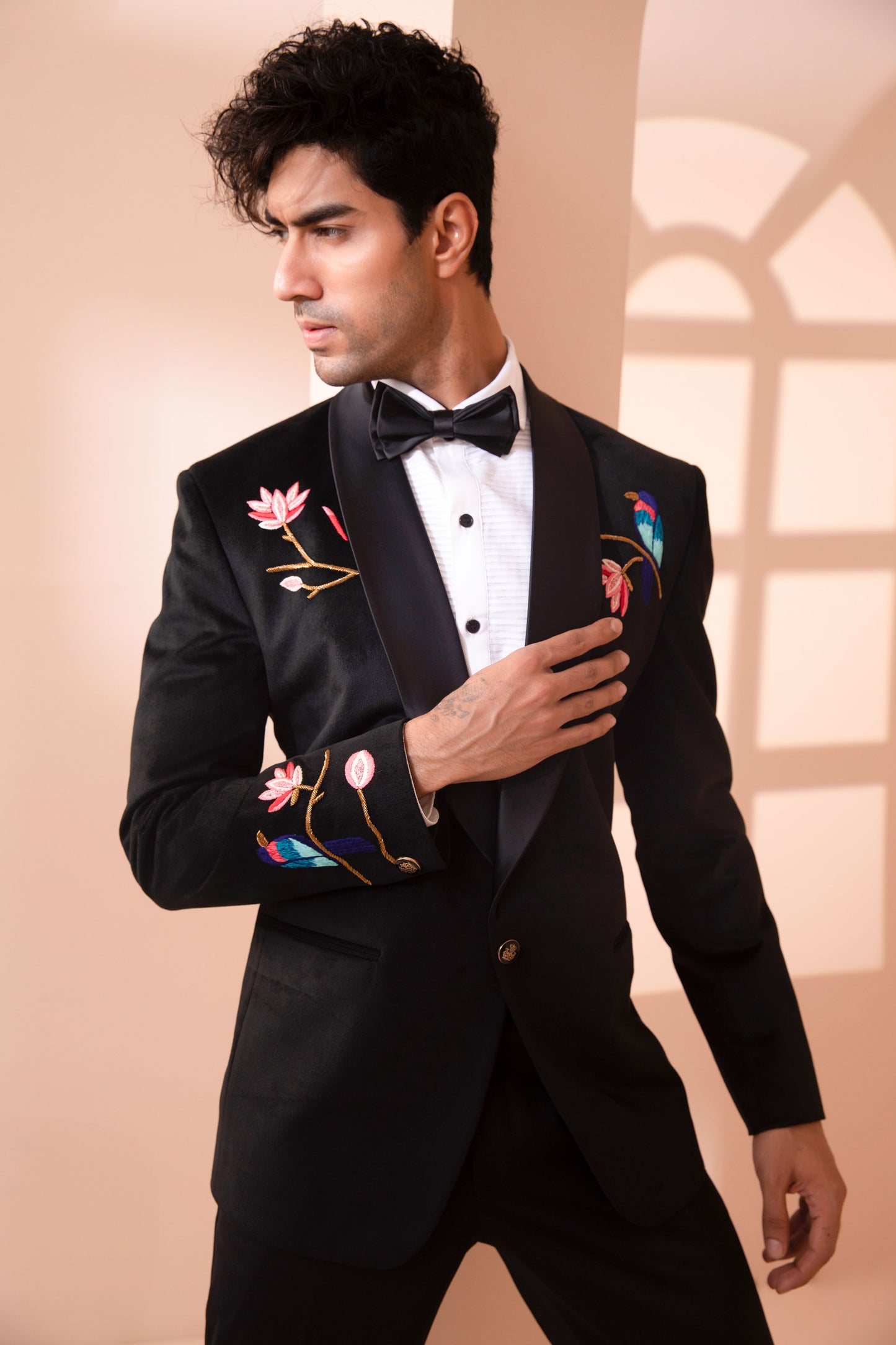 Black Embroidered Tuxedo Men