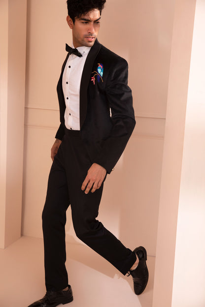 Black Embroidered Tuxedo Men