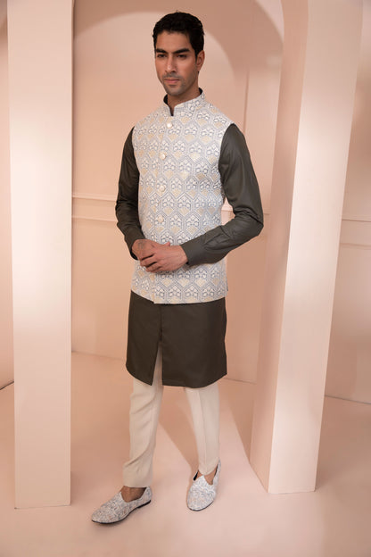 Kurta Pajama Set Sky Blue Jawahar Jacket