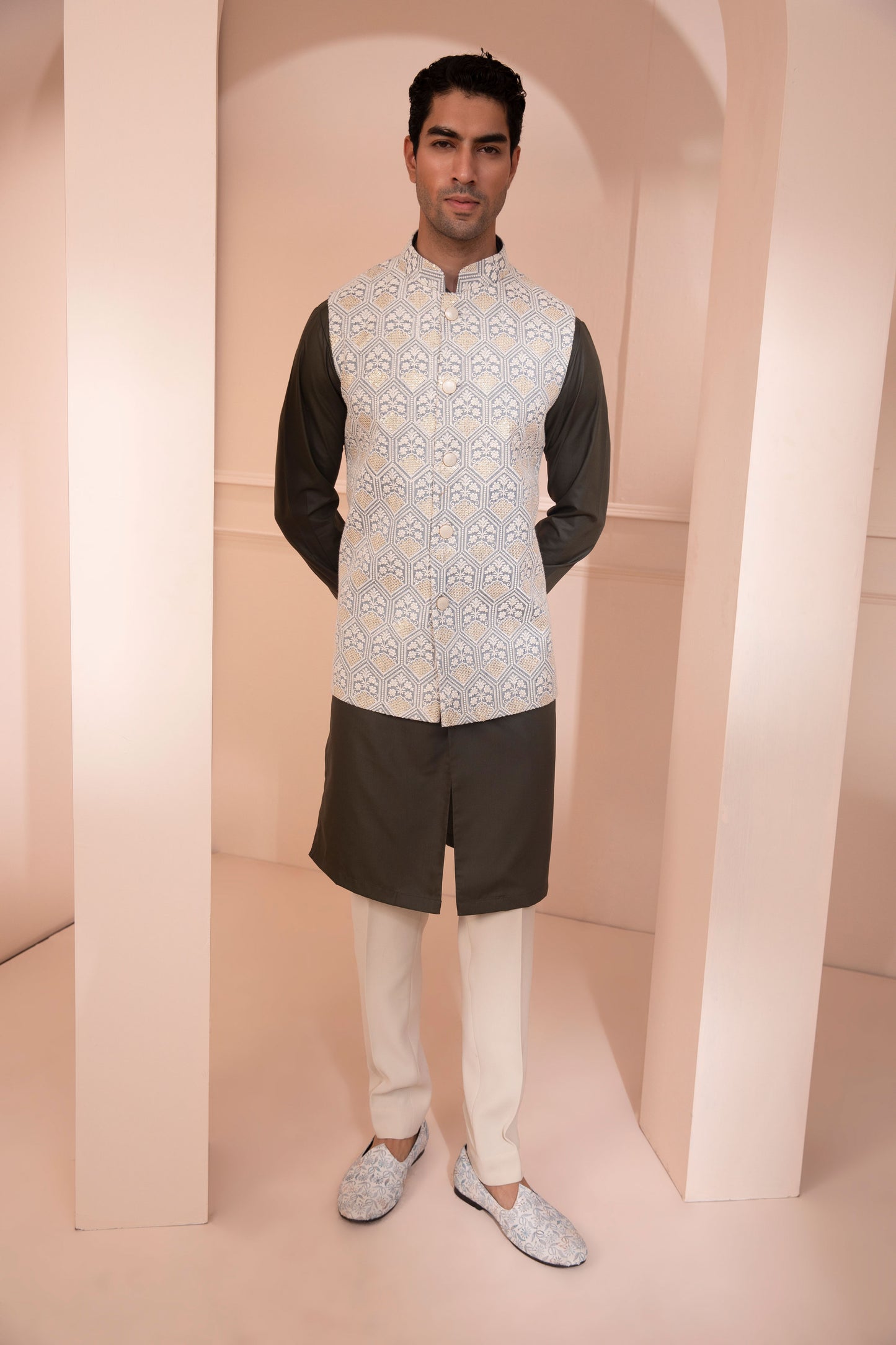 Kurta Pajama Set Sky Blue Jawahar Jacket