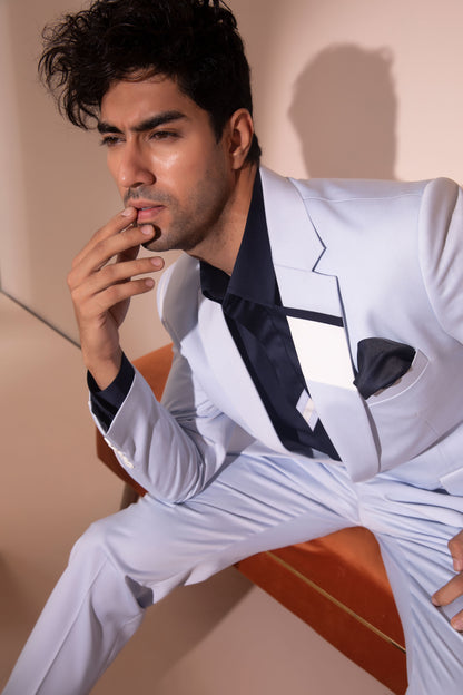 Sky Blue Tuxedo with Panelling on the Shirt Menswear