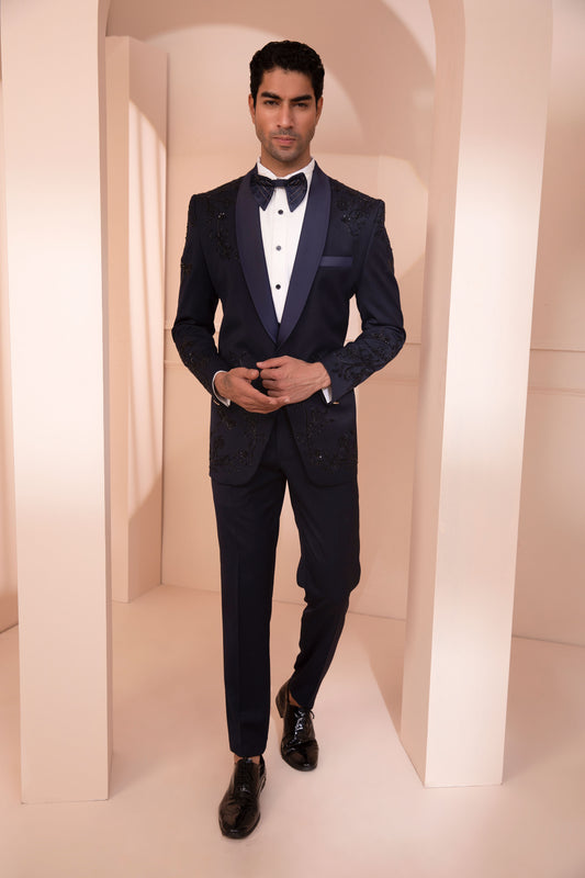 Navy Blue Color Heavy Embroidered Tuxedo