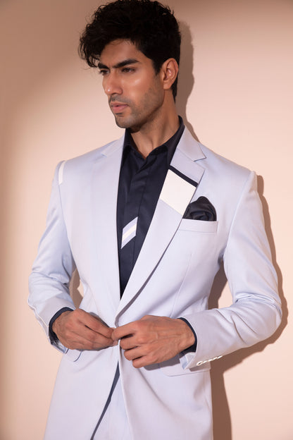 Sky Blue Tuxedo with Panelling on the Shirt Menswear